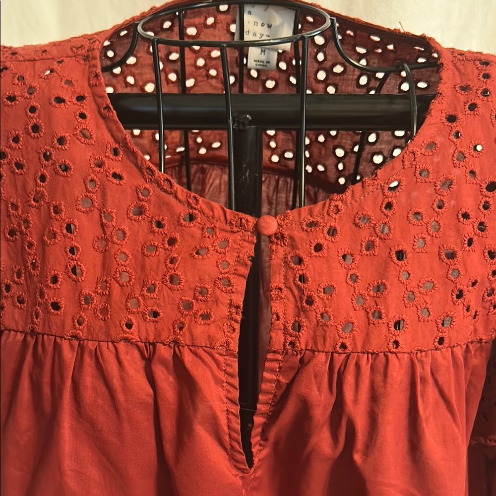 Red Flutter Sleeve Ruffled Blouse - Picture 3 of 4